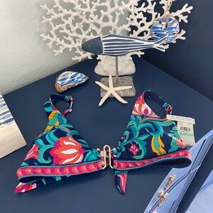 NWT Trina Turk Navy Floral Bikini Top Sz 8